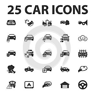 Car, repair 25 black simple icons set for web