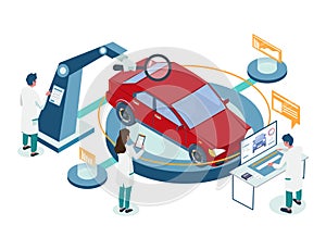 Car repair auto diagnostic service vector isometric illustration