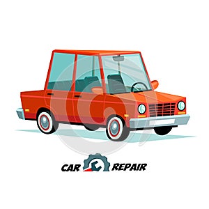 Car repair concept. Cartoon Car image in flat style. Auto repair service.