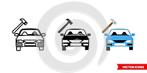 Car repair icon of 3 types color, black and white, outline. Isolated vector sign symbol
