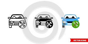 Car repair icon of 3 types color, black and white, outline. Isolated vector sign symbol