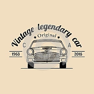 Car repair logo with retro automobile illustration. Vector vintage hand drawn garage, auto service ad poster, card etc.