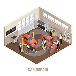 Car Repair Maintenance Autoservice Station Isometric Composition