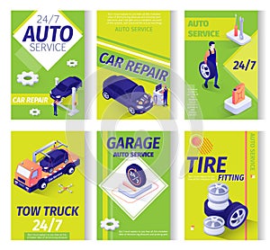 Car Repair Service Advertisement Isometric Set