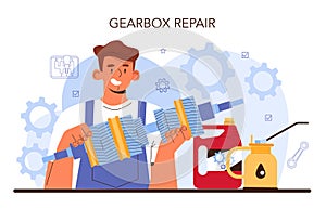 Car repair service. Automobile gearbox got fixed in car workshop