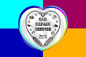 Car repair service, diagnostics - stylish retro logo in the form of a mechanical heart