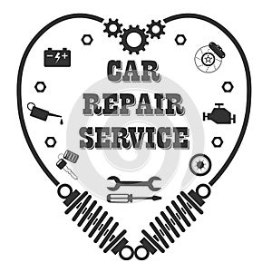 Car repair service, diagnostics - stylish retro logo in the form of a mechanical heart. Vector