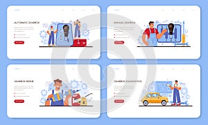 Car repair service web banner or landing page set. Automobile