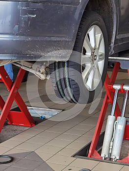 Car repair shop tire change