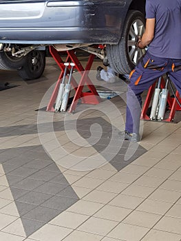 Car repair shop tire change