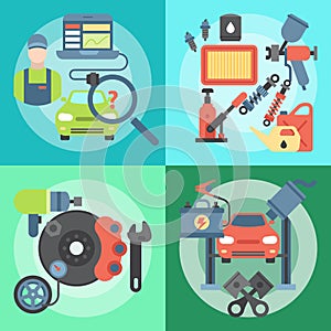 Car repair station concept mechanic vehicle auto garage service vector illustration. Transportation technician