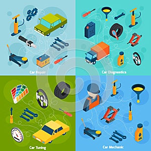 Car Repair And Tuning Isometric Icons