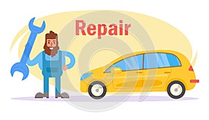 Car repair. Vector. Cartoon. Isolated art