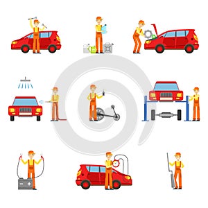 Car Repair Workshop Services Set Of Illustrations