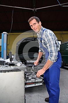 Car repairer at work