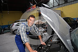 Car repairer at work