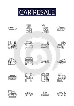 Car resale line vector icons and signs. Resale, Used, Vehicles, Buy, Sell, Sellers, Buyers, Cars outline vector