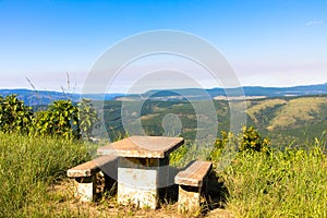 Car rest stop with beautiful view near Drakensberg mountains, Mpumalanga, South Africa