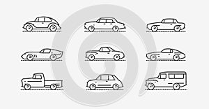 Car retro icon set. Transportation symbol in linear style. Vector illustration