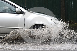 Car rides in heavy rain