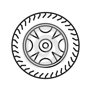 Car rim and tire linear icon