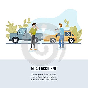 Car road accident. Banner for motor insurance