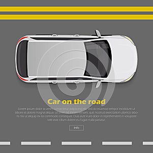 Car on Road Conceptual Flat Vector Web Banner