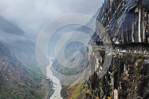 Car on road in Himalayas