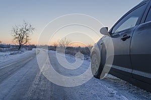 Car on the road in morning sunrise