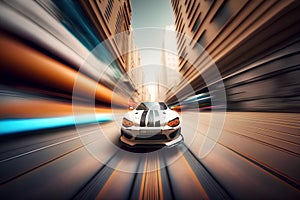 Car on the road with motion blur background. 3d rendering.