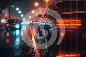 Car on the road at night with motion blur background. Car traffic concept.
