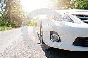 Car on the road with sunlight in Coconut grove thailand.