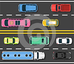 Car road topview vector illustration. Choosing the best car for transportation banner, poster, brochure, flyer