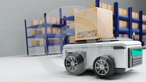 Car Robot transports truck Box with AI interface Object for manufacturing industry technology Product export and import of future