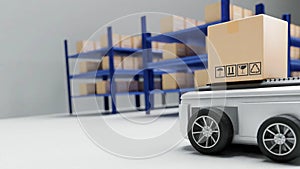 Car Robot transports truck Box with AI interface Object for manufacturing industry technology Product export and import of future