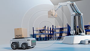 Car Robot transports truck Box with AI interface Object for manufacturing industry technology Product export and import of future