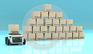 Car Robot transports truck Box with AI interface Object for manufacturing industry technology Product export and import of future