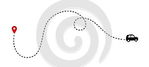 Car route concept with automobile path and map pointers.