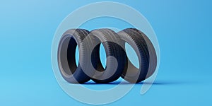 Car rubber tyres on blue background