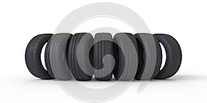 Car rubber tyres isolated on a white background