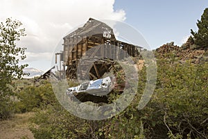 Car at ruins of Masonic-Chemung mine. photo