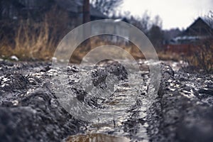 Car rut on russian dirt road