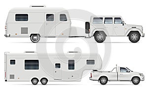 Car with RV camping trailers side view