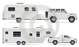 Car with RV camping trailers side view photo