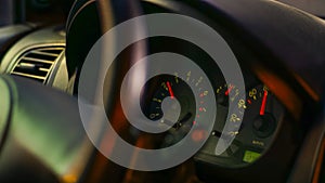 Car\'s dashboard showing the speed of a moving car