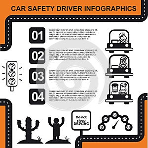 Car safety driver infographic with charts vector illustration