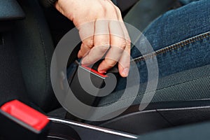 Car safety seat belt close up