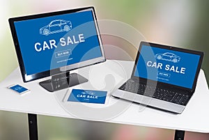 Car sale concept on different devices