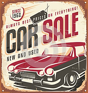 Car sale vintage metal sign