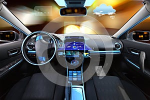 Car salon with navigation system and meteo sensors